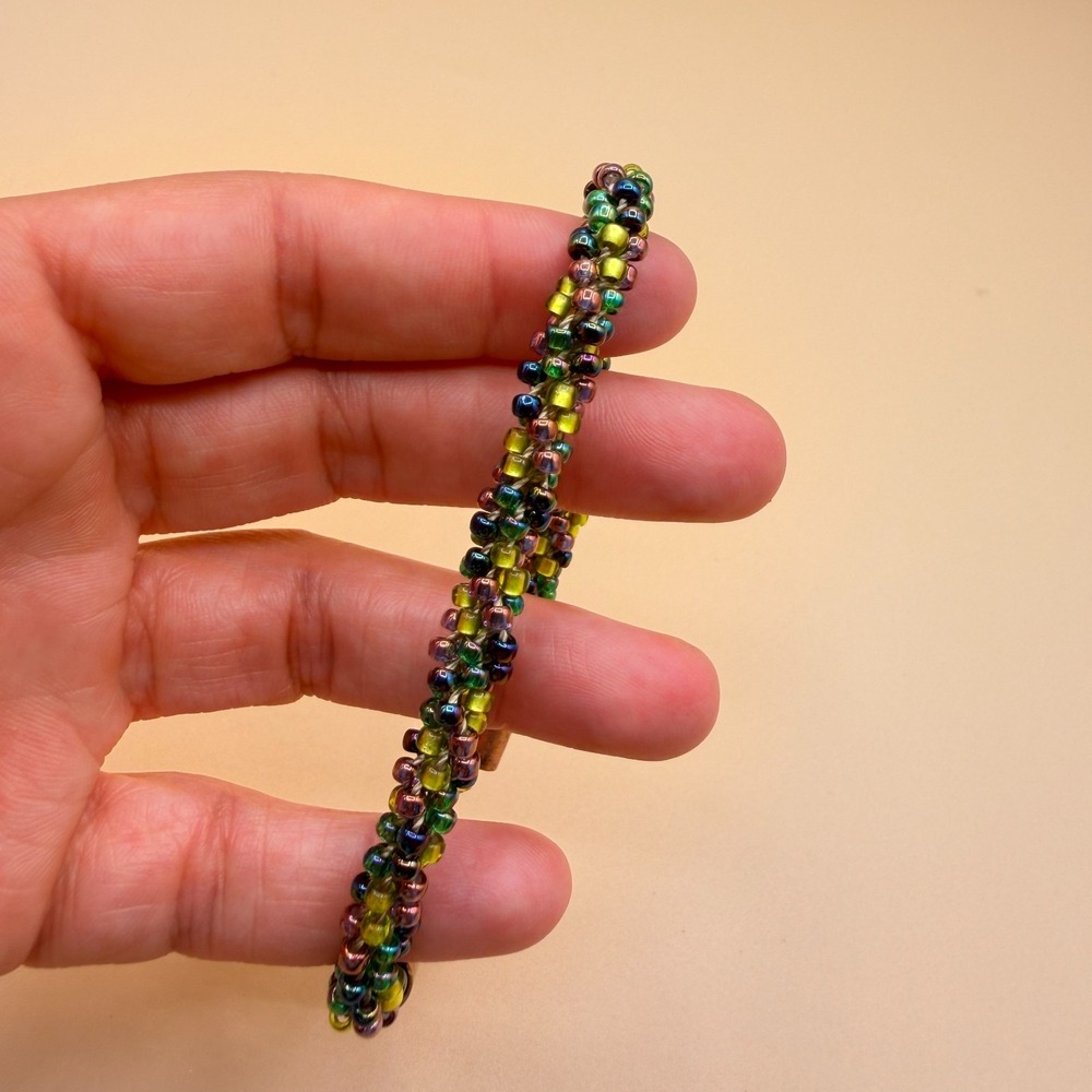 Iridescent Seed Bead Bracelet Copper Tone Boho Artisan Statement Jewelry Gift - Picture 12 of 14